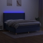 Letto a Molle con Materasso e LED Blu 160x200 cm in Tessuto