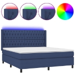 Letto a Molle con Materasso e LED Blu 160x200 cm in Tessuto