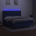 Letto a Molle con Materasso e LED Blu 160x200 cm in Tessuto