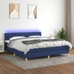 Letto a Molle con Materasso e LED Blu 160x200 cm in Tessuto