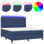 Letto a Molle con Materasso e LED Blu 160x200 cm in Tessuto