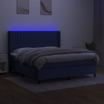 Letto a Molle con Materasso e LED Blu 160x200 cm in Tessuto