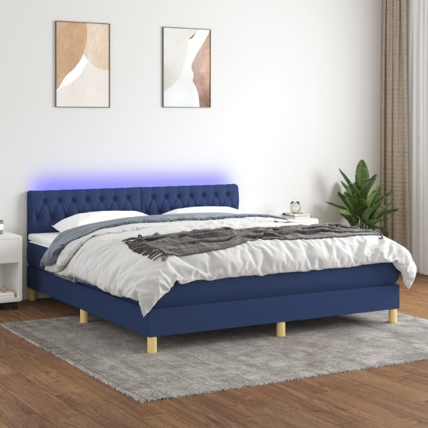 Letto a Molle con Materasso e LED Blu 180x200 cm in Tessuto