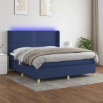 Letto a Molle con Materasso e LED Blu 180x200 cm in Tessuto