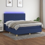 Letto a Molle con Materasso e LED Blu 180x200 cm in Tessuto