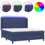 Letto a Molle con Materasso e LED Blu 180x200 cm in Tessuto