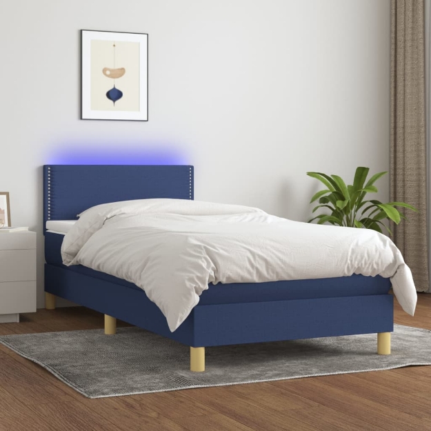 Letto a Molle con Materasso e LED Blu 80x200 cm in Tessuto