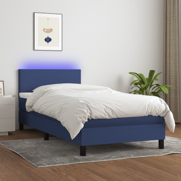 Letto a Molle con Materasso e LED Blu 80x200 cm in Tessuto