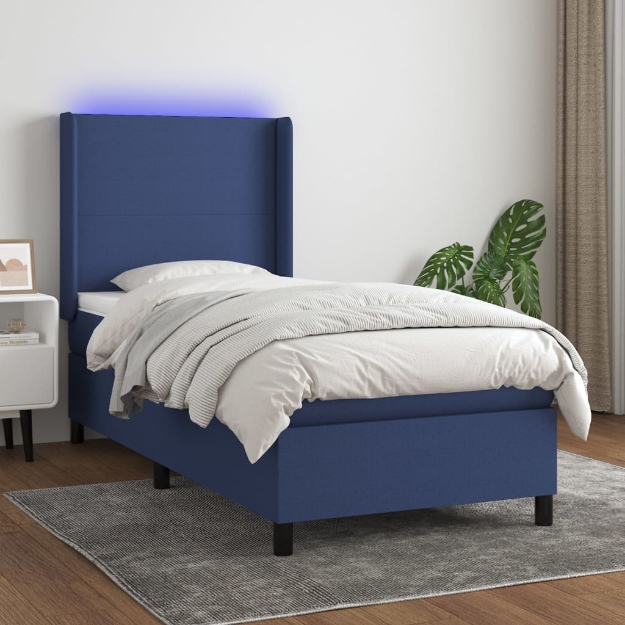 Letto a Molle con Materasso e LED Blu 80x200 cm in Tessuto