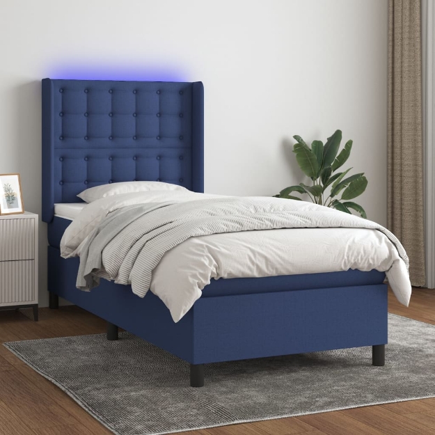 Letto a Molle con Materasso e LED Blu 80x200 cm in Tessuto