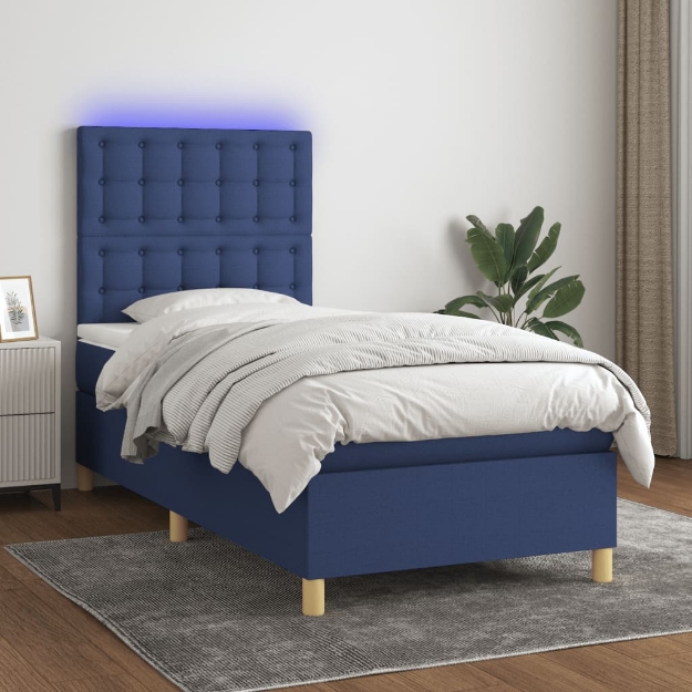 Letto a Molle con Materasso e LED Blu 80x200 cm in Tessuto