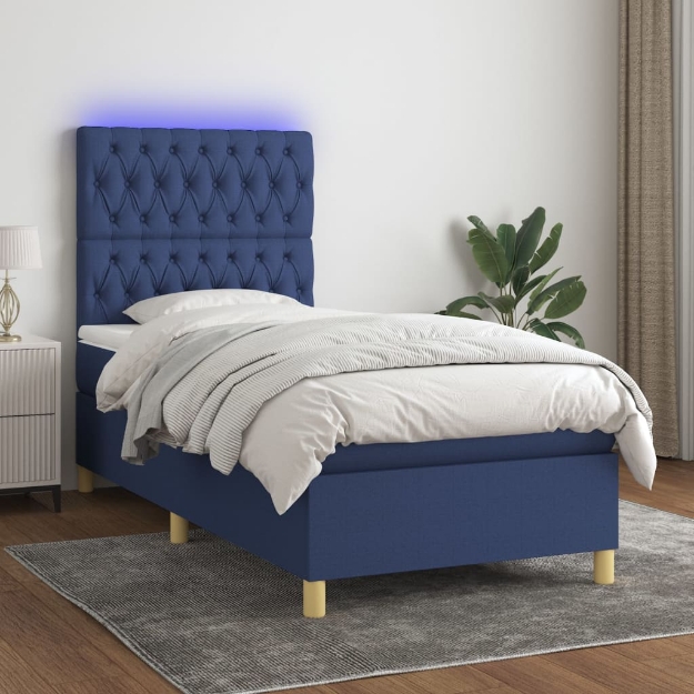 Letto a Molle con Materasso e LED Blu 80x200 cm in Tessuto