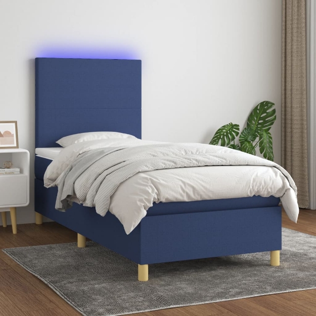 Letto a Molle con Materasso e LED Blu 80x200 cm in Tessuto