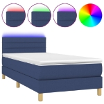 Letto a Molle con Materasso e LED Blu 90x190 cm in Tessuto