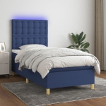 Letto a Molle con Materasso e LED Blu 90x190 cm in Tessuto