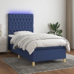 Letto a Molle con Materasso e LED Blu 90x190 cm in Tessuto