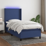 Letto a Molle con Materasso e LED Blu 90x190 cm in Tessuto