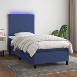 Letto a Molle con Materasso e LED Blu 90x200 cm in Tessuto