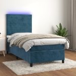 Letto a Molle con Materasso e LED Blu Scuro 100x200 cm