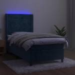 Letto a Molle con Materasso e LED Blu Scuro 100x200 cm