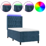 Letto a Molle con Materasso e LED Blu Scuro 100x200 cm