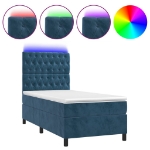 Letto a Molle con Materasso e LED Blu Scuro 100x200 cm