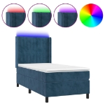 Letto a Molle con Materasso e LED Blu Scuro 100x200 cm