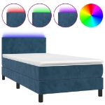 Letto a Molle con Materasso e LED Blu Scuro 100x200 cm