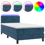 Letto a Molle con Materasso e LED Blu Scuro 100x200 cm