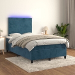 Letto a Molle con Materasso e LED Blu Scuro 120x200cm