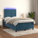 Letto a Molle con Materasso e LED Blu Scuro 120x200cm