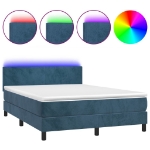 Letto a Molle con Materasso e LED Blu Scuro 140x190 cm