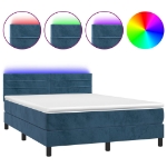 Letto a Molle con Materasso e LED Blu Scuro 140x190 cm