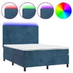 Letto a Molle con Materasso e LED Blu Scuro 140x190 cm