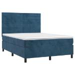 Letto a Molle con Materasso e LED Blu Scuro 140x190 cm