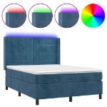 Letto a Molle con Materasso e LED Blu Scuro 140x190 cm