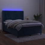 Letto a Molle con Materasso e LED Blu Scuro 140x190 cm