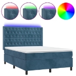 Letto a Molle con Materasso e LED Blu Scuro 140x190 cm