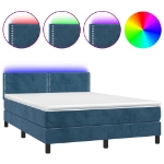 Letto a Molle con Materasso e LED Blu Scuro 140x190 cm