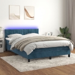 Letto a Molle con Materasso e LED Blu Scuro 140x190 cm