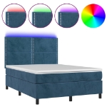 Letto a Molle con Materasso e LED Blu Scuro 140x190 cm