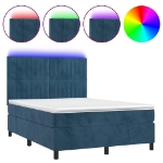 Letto a Molle con Materasso e LED Blu Scuro 140x190 cm