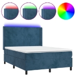 Letto a Molle con Materasso e LED Blu Scuro 140x190 cm