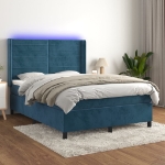 Letto a Molle con Materasso e LED Blu Scuro 140x190 cm