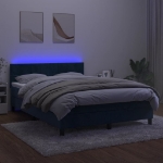 Letto a Molle con Materasso e LED Blu Scuro 140x200 cm