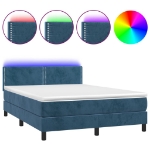 Letto a Molle con Materasso e LED Blu Scuro 140x200 cm