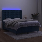 Letto a Molle con Materasso e LED Blu Scuro 140x200 cm