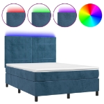 Letto a Molle con Materasso e LED Blu Scuro 140x200 cm