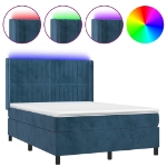 Letto a Molle con Materasso e LED Blu Scuro 140x200 cm