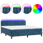 Letto a Molle con Materasso e LED Blu Scuro 160x200 cm